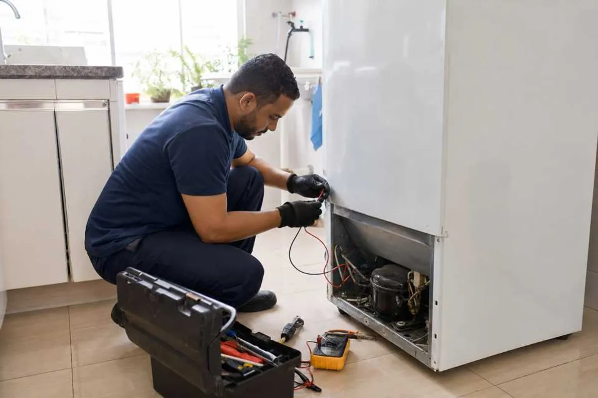 Tecnico realizando conserto de freezer residencial em Santo Amaro